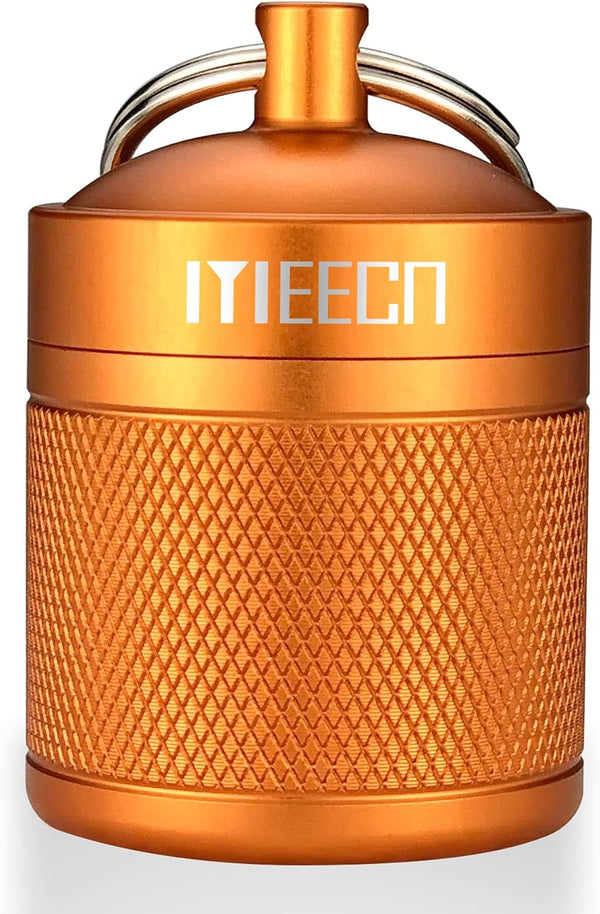 Keychain Pill Organizer, Waterproof Aluminum Container for Outdoor Travel Camping, Size: 1.6 x 1.6 x 2 in (Orange)