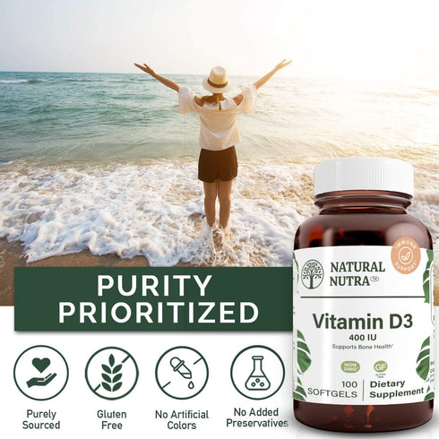 Natural Nutra Supreme Vitamin D3 400 IU Softgels, 100 Count for Immune Support & Bone Strength