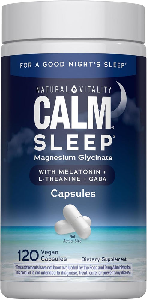 Natural Vitality Calm Sleep Capsules | Magnesium with Melatonin, L-Theanine & GABA Supplement |
