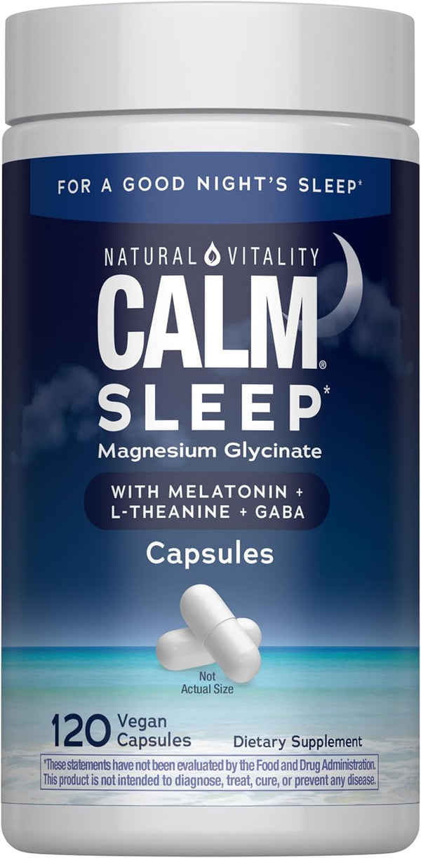 Natural Vitality Calm Sleep Capsules | Magnesium with Melatonin, L-Theanine & GABA Supplement |