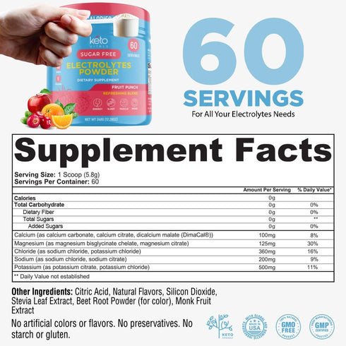 Keto Vitals Keto Electrolytes Powder | Sugar-Free, Zero Calories, Zero Carbs Electrolytes Supplement Energy Drink Mix