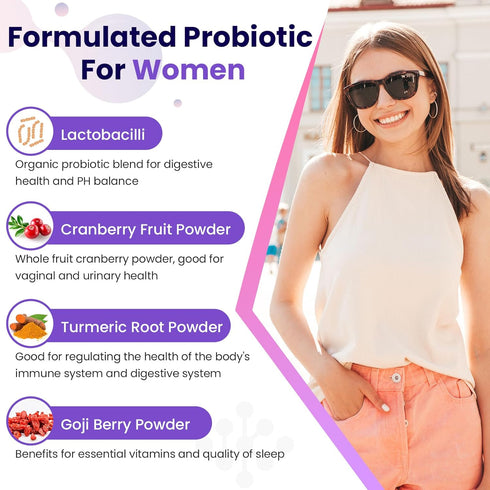 Vaginal Probiotics for Women - 300 Billion CFUs, 12 Strains with Prebiotic, Organic Cranberry Extract, 60 Capsules