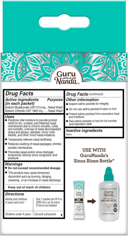 Packets (120 Count), Packets 0.08oz GuruNanda PreMixed Saline for Nasal Rinse All Natural Sinus Rinse to Help