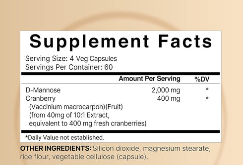 NatureBell D-Mannose 500mg Capsules, 240 Veggie Capsules + Cranberry Extract 400mg, Fast Acting UTI Support for Women &