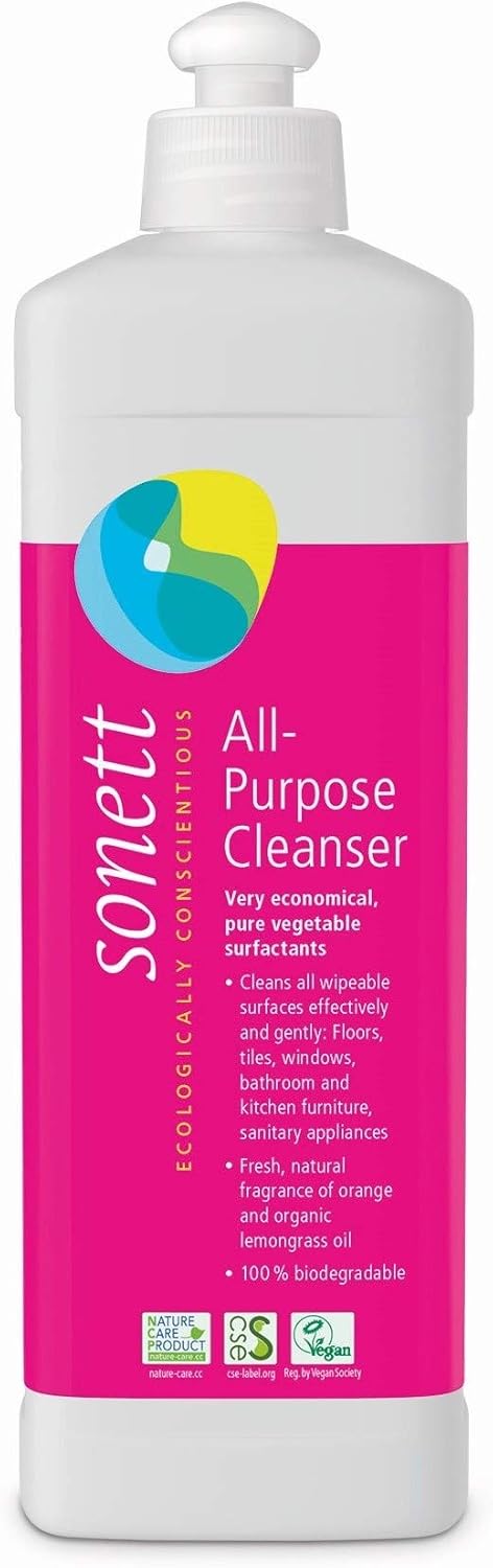 Sonett Organic Universal All Purpose Cleaner, 17 fl.oz/0.5L, Cleans Floors, Tiles, Windows, Bathroom & Kitchen Furniture