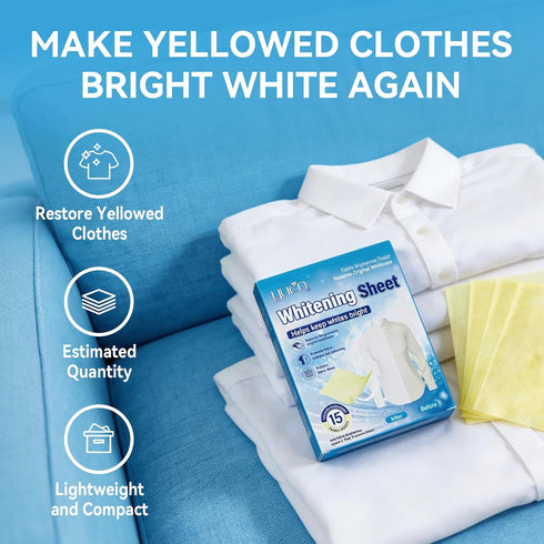 YUOC 15 Count, Laundry Whitener Sheets Whitening Sheets, Eco-Friendly Laundry Bleach, Effectively Remove Yellowing From