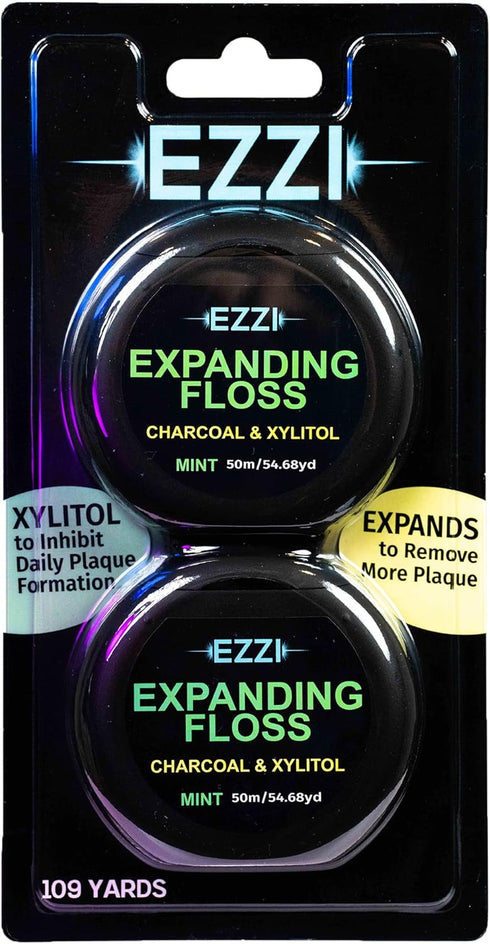 Woven Expanding Dental Floss, Naturally Waxed & Textured with Charcoal & Xylitol, Mint, 109 Yards