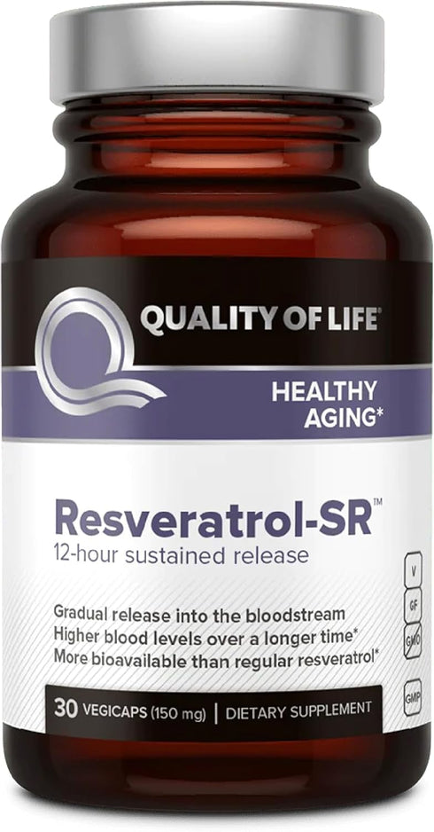 Quality of Life Powerful Anti Aging, All Natural Formula Resveratrol SR, 30 Vegicaps