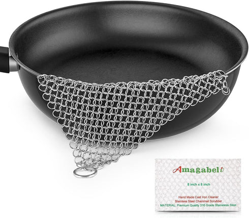 AMAGABELI GARDEN & HOME 10”x10” Stainless Steel Cast Iron Cleaner - Chainmail Scrubber for Cookware Accessories