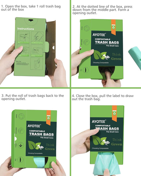 AYOTEE 3 Gallon Compost Bags, 125 Packs, Small Biodegradable Trash Bags for Countertop Bin, Compostable Bags