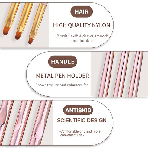 SILPECWEE 3 Pcs Oval Nail Brush Set - Rose Gold Acrylic Nail Art Brushes for Manicure