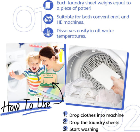 CLEARALIF Laundry Detergent Sheets, Fresh Linen, Up to 160 Loads - Eco Friendly, Hypoallergenic, Great for Travel