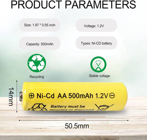 Zsolarigt 10 Pack 500mAh 1.2V 500mAh Ni-Cd AA Rechargeable Solar Light Batteries, Double A Rechargeable AA Battery