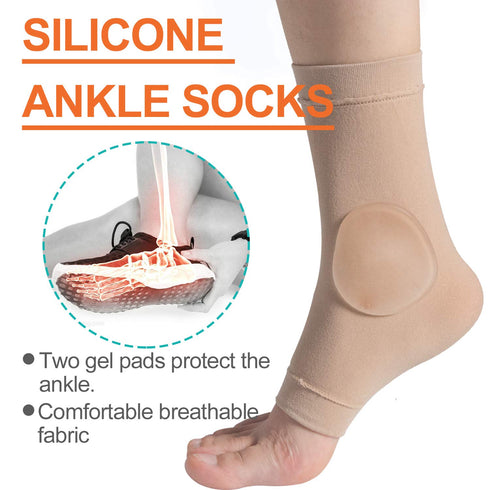 Povihome Elasticated Malleolar Sleeve with Gel Pads for Ankle Cushioning & Protection, 1 Pair