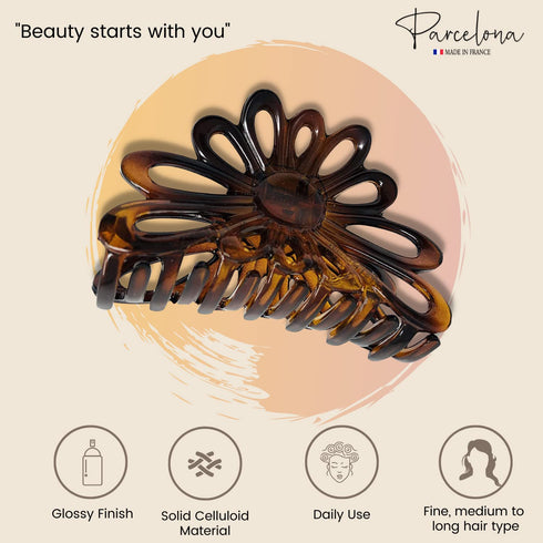 Parcelona French Plume 3" Celluloid Hair Claw, No Slip Grip, Durable Styling Women Hair Accessories, Tortoise Shell