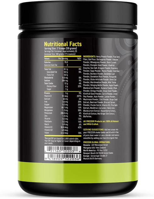 FREZZOR Superfood Raw Energy Powder - All-Natural Hemp Protein with Amino Acids & Antioxidants, 500g, 50 Scoops