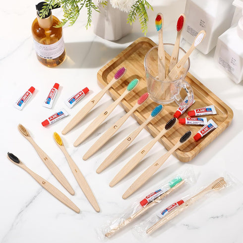Sieral 120 Pcs Bamboo Toothbrush with Toothpaste, Individually Wrapped Disposable Travel Toothbrush Kit for Hotel,