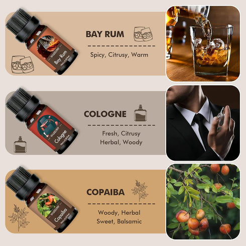 Classic Man Fragrance Oils Set, Mens Essential Oils Set - Pine, Sweet Tobacco, Bay Rum, Cologne, Sandalwood