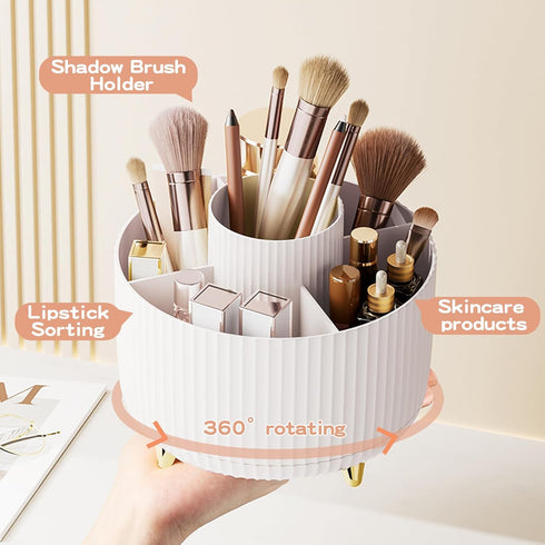 360 Rotate Makeup Brush Holder Organizer, Makeup Organizers Countertop, Makeup organization and Skincare Storage for Vanity, Desktop, Bathroom (White) by fanado