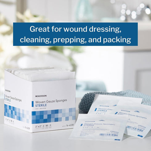 McKesson 8-Ply Sterile Gauze Sponges, 2" x 2", 50 Packs Total 100 Sterile Sponges
