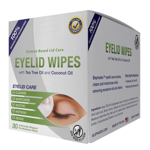 Lunovus Premium Eyelid Wipes with Tea Tree and Coconut Oil - Cleansing Wipes for Itchy Eyes, Box of 30