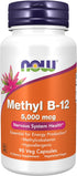 NOW Methyl B-12 5000mcg - Methylcobalamin, Hypoallergenic, 90 Veg Capsules
