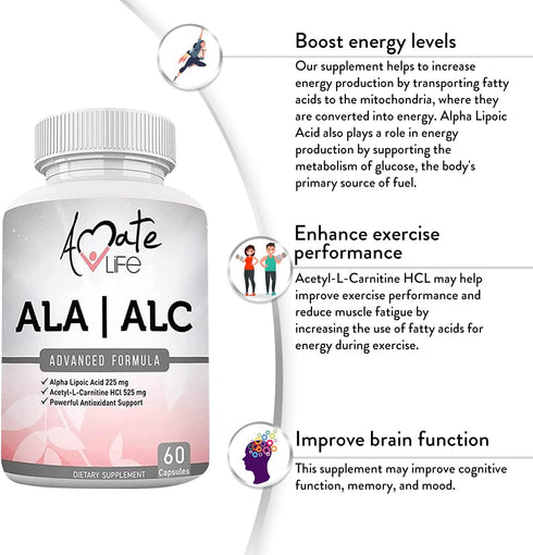 ALA/ALC High Potency Formula - Alpha Lipoic Acid and Acetyl-L-Carnitine HCl Dietary Supplement - 60 Capsules