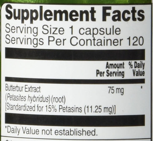 Vitacost Butterbur Extract, Standardized, 75 mg, 120 Capsules