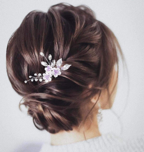 JEAIRTS Flower Wedding Hair Pins, Rhinestone Bridal Hair Pieces, Sparkly Crystal Hair Accessories for Women (Pack of 2)