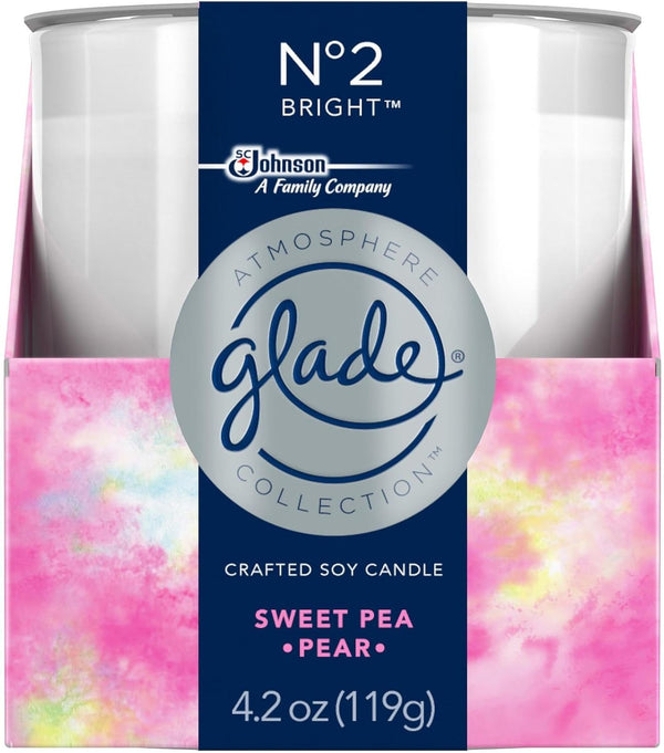 Glade Soy Candle, Crafted Air Freshener, Atmosphere Collection, No 2 Bright, Sweet Pea Pear, 4.2 Oz