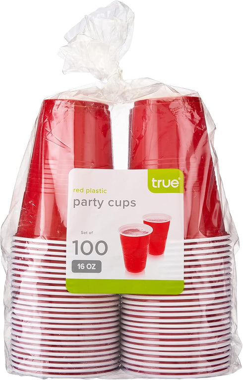 TRUE Red Party Cups, Disposable 16oz Cups for Parties, Beer Pong, Set of 100, Perfect for Outdoor Drinking