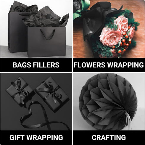 EUSOAR Black Wrapping Tissue Paper, 200pcs Present Packing Tissue Paper, 20x15 inches for DIY Crafts