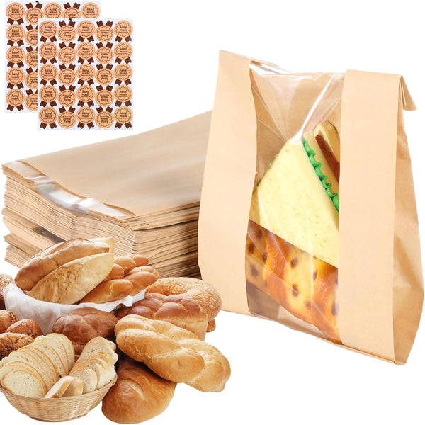 THNIOI 200 Pcs Paper Bread Bags, Large Kraft Bakery Bags for Biscuits and