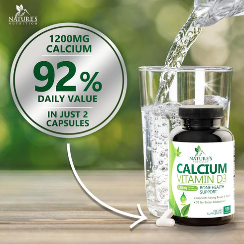 Calcium 1200 mg Plus Vitamin D3, 180 Tablets, Bone Health & Immune Support, Extra Strength