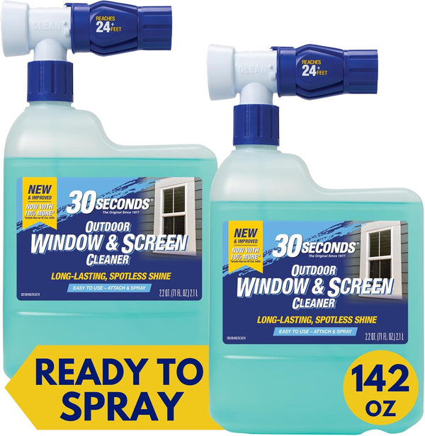 30 SECONDS Concentrated Outdoor Window & Screen Cleaner for Glass, Patio Doors, Furniture - No Screen Removal, Spray &