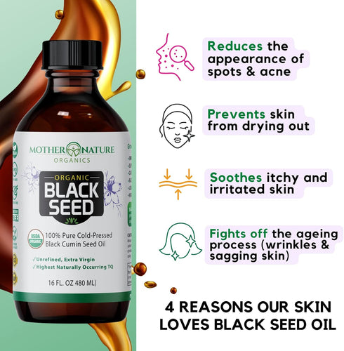 Organic Black Seed Oil - Cold Pressed Unrefined USDA Certified, Hexane Free, Turkish Origin Premium Nigella Sativa