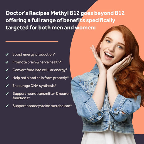 Doctor's Recipes Vitamin B12, Methylcobalamin 5000 mcg, 90 Fast Dissolve Tablets, Natural Peach Flavor