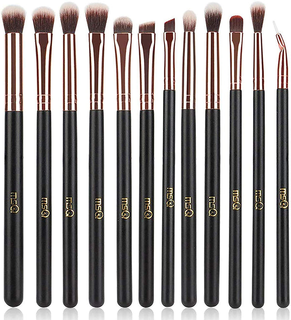 MSQ Eye Makeup Brushes Set, 12pcs Rose Gold Eyeshadow Brushes with Soft Synthetic Hairs & Real Wood Handle for