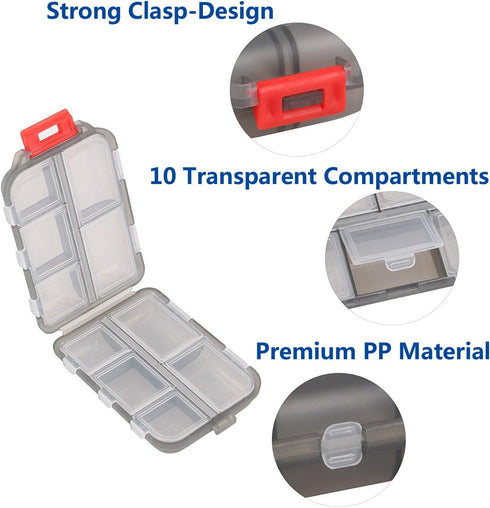 Pill Case (5 Pack) Portable Small Tablet Container Box with 10 Compartments for Travel, Pocket Organizer
