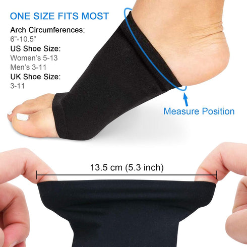 Ailaka 2 Pairs Compression Arch Support Sleeves, Cushioned Gel Pads for Flat Foot Pain Relief
