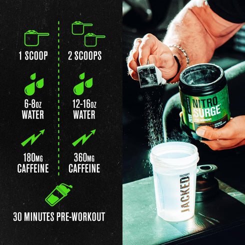 Jacked Factory NITROSURGE Pre Workout Supplement - Endless Energy, Instant Strength Gains, 60 Servings, Arctic White