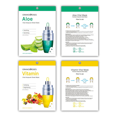 10 Pcs Combo Vital Ampoule Sheet Mask, Korean Facial Skincare Sheet for Moisturization, Wrinkle Care, Brightening