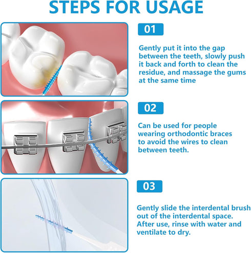 Soft Silicone Interdental Brush, Braces Brush, Corrective Brush, Disposable, Suitable for Cleaning Teeth Health (Blue,