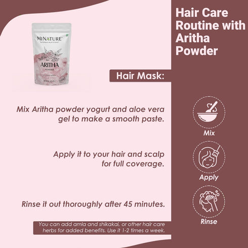 mi nature Aritha Powder/Soap Nut Powder - USDA NOP Certified Organic Hair Conditioner for Silky Hair from India (227g /