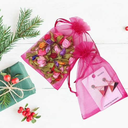 100Pcs Organza Bags, 4x6 Inch Hot Pink Small Jewelry Bag, Drawstring Mesh Gift Bags for Wedding Party Favor