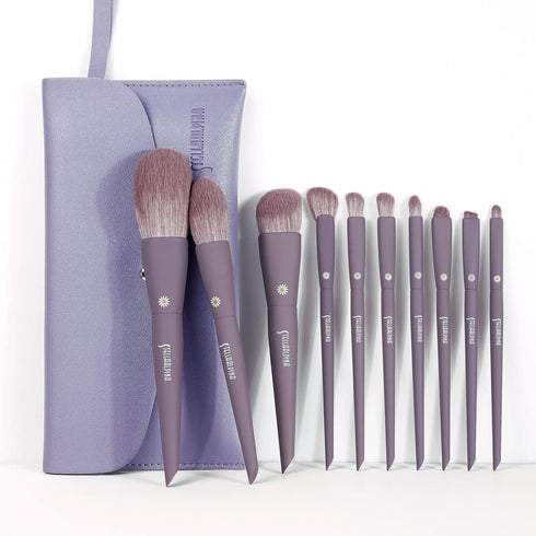 MSQ Make Up Brushes, 10Pcs Makeup Brush Set with Foundation, Blending, and Eyeshadow Brushes, Synthetic Hair, Purple