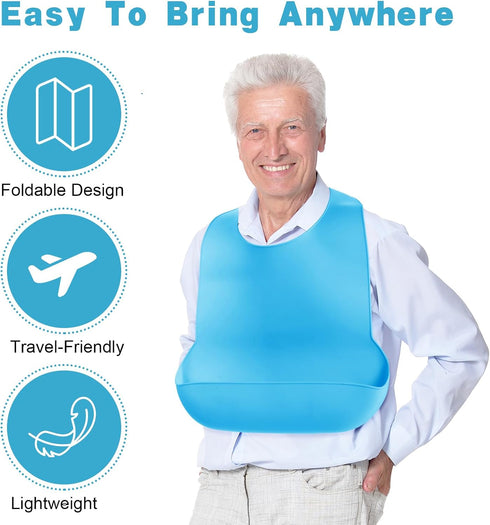 mekueeex 4 pieces adult bib Large silicone adult bibs with crumb catcher, adjustable waterproof clothes protector, Bibs