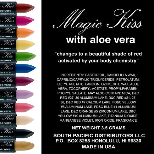 Magic Kiss 6 Piece Color Changing Matte Lipstick Set with Aloe Vera, Made in USA (Colors of Aloha 1)