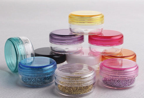 yueton 10 Empty Clear Body Multi Color Top Lid Plastic Sample Containers, 5 Gram Size Cosmetic Jars