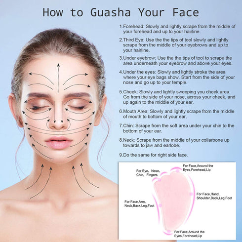 Jovivi Natural Rose Quartz Stone Gua Sha Scraping Massage Tool, Wing-Shape Healing Crystal Facial Massager